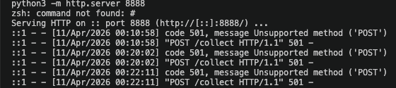 Server output confirming exfiltration